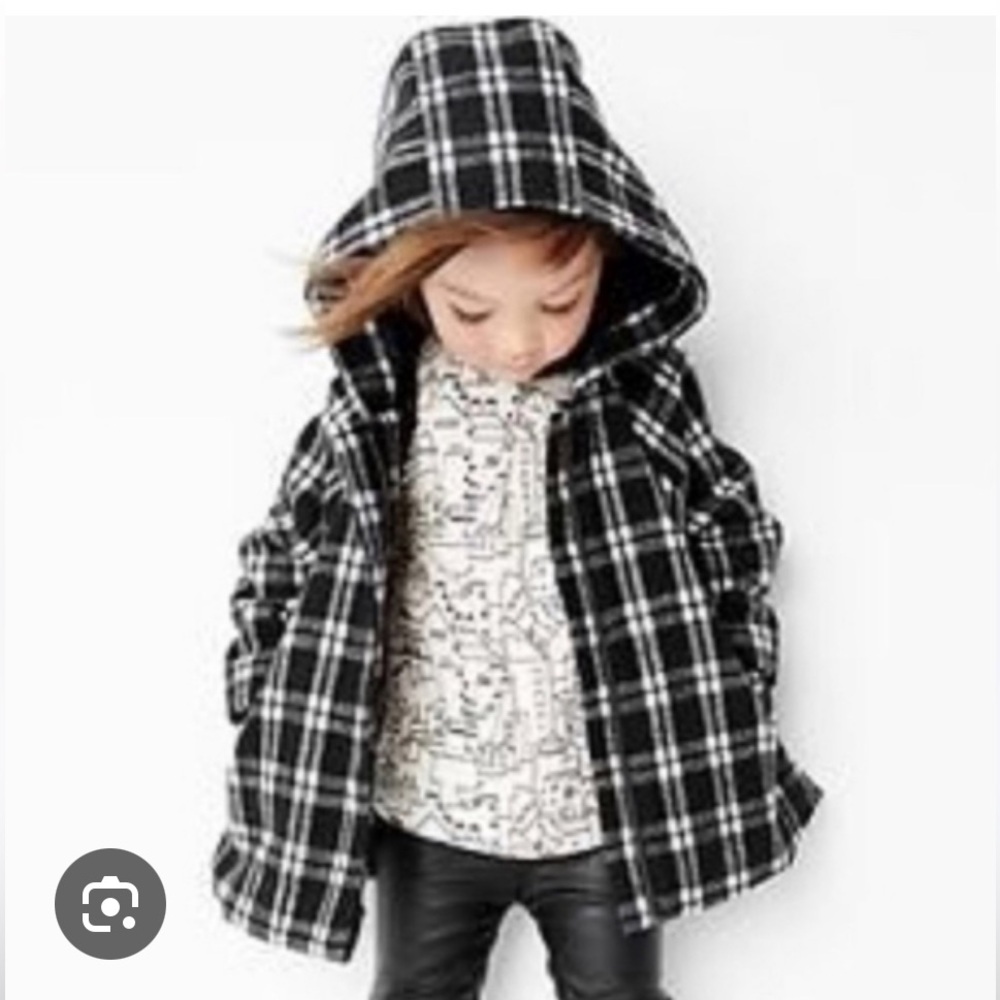 Gap Kids black & white wool blend hooded jacket